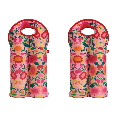 2PK Annabel Trends Neoprene Double Bottle Bag 24x38cm - Flower Patch