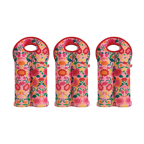 3PK Annabel Trends Neoprene Double Bottle Bag 24x38cm - Flower Patch