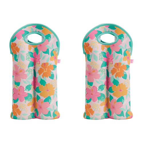 2PK Annabel Trends Neoprene Double Bottle Bag 24x38cm - Hibiscus