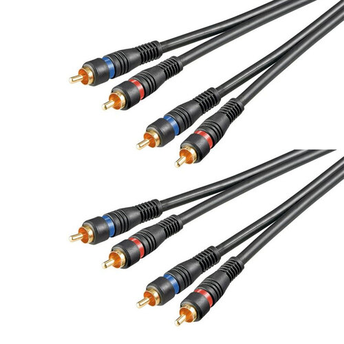 2x 2pc Goobay 1.5m Male RCA Stereo Cable Connector - Black