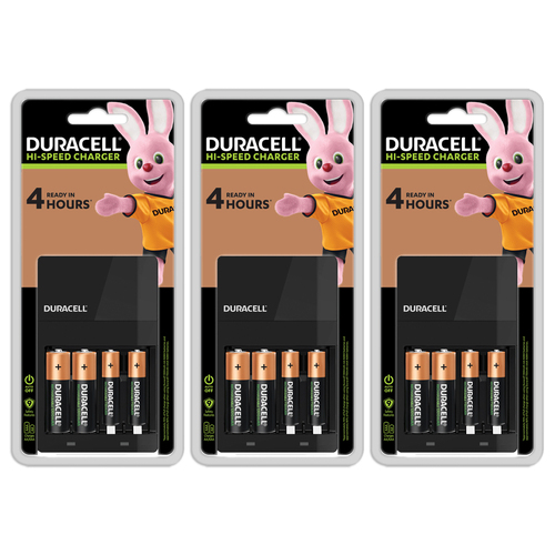 3x Duracell Hi-Speed NiMH 4 Slot Battery Charger For AA/AAA Rechargeable Batteries