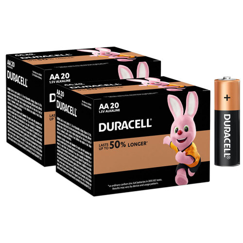 2x 20pc Duracell Coppertop AA Alkaline Battery Pack Single Use