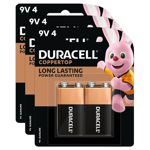 3x 4pc Duracell Coppertop 9V Alkaline Battery Pack Single Use