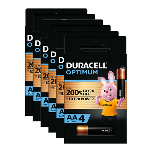 6x 4pc Duracell Optimum Alkaline AA Battery Pack Single Use