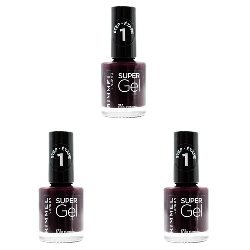 3PK Rimmel 12ml Step 1 Super Gel Nail Polish - 064 Plum Pudding 