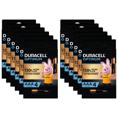 12x 4pc Duracell Optimum Alkaline AAA Battery Pack Single Use