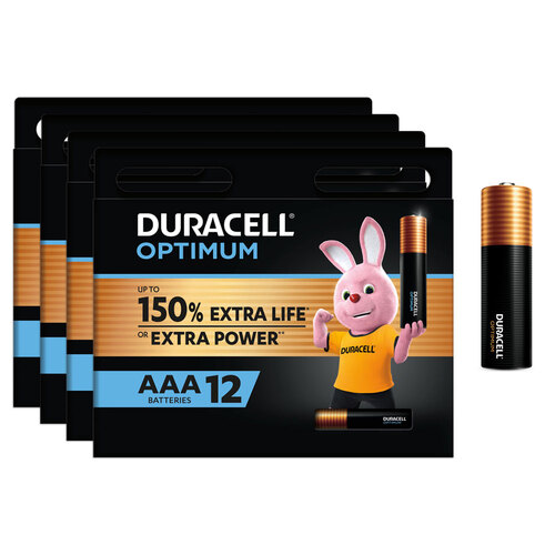 4x 12pc Duracell Optimum Alkaline AAA Battery Pack Single Use