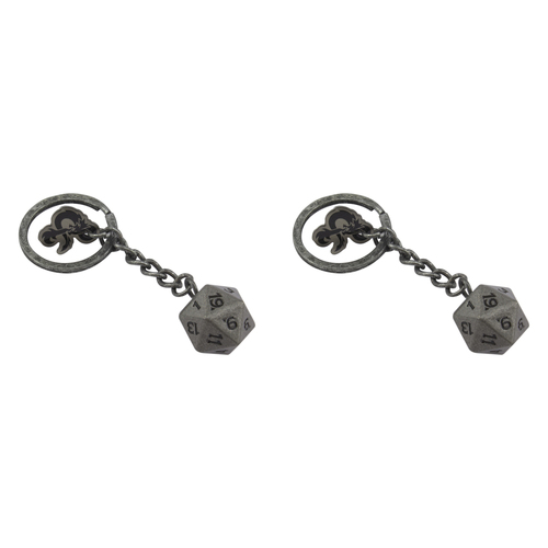 2PK Dungeons & Dragons D20 Keyring Hanging Bag Charm - Grey