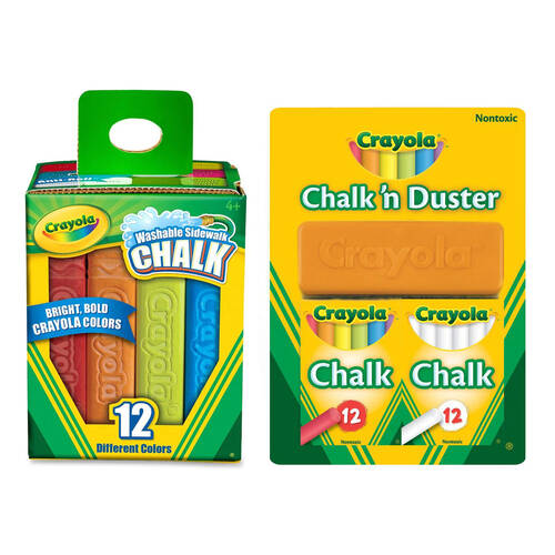 2pc 12PK Crayola Washable Coloured Sidewalk Chalk w/ Crayola Chalk N Duster