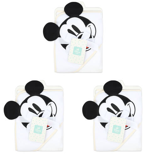 3PK Disney Mickey Baby/Kids Cotton Character Hooded Towel 76x76cm