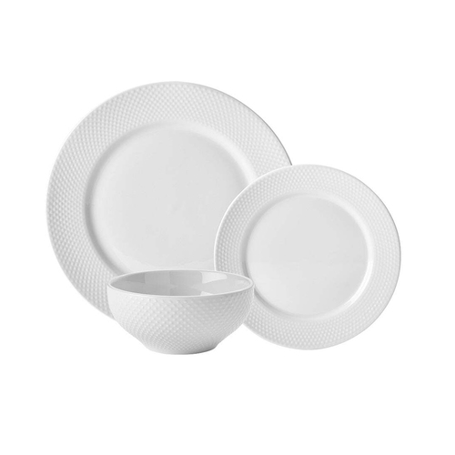 12pc Wiltshire White Stipple Embossed Everyday Dinner Set