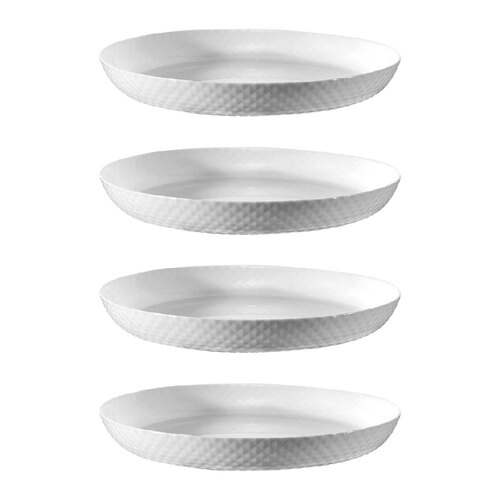 4PK Wiltshire Diamond White Glass Textured Dinner Plate 25cm