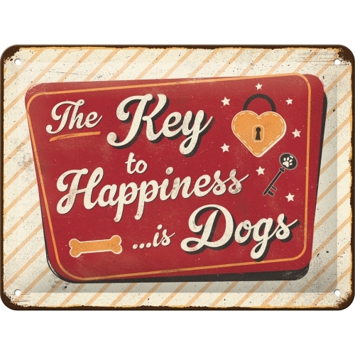 Nostalgic Art 15x20cm Small Wall Hanging Metal Sign Dogs Key to Happiness