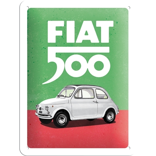 Nostalgic Art 15x20cm Small Wall  Metal Sign Fiat 500 Italian Colours