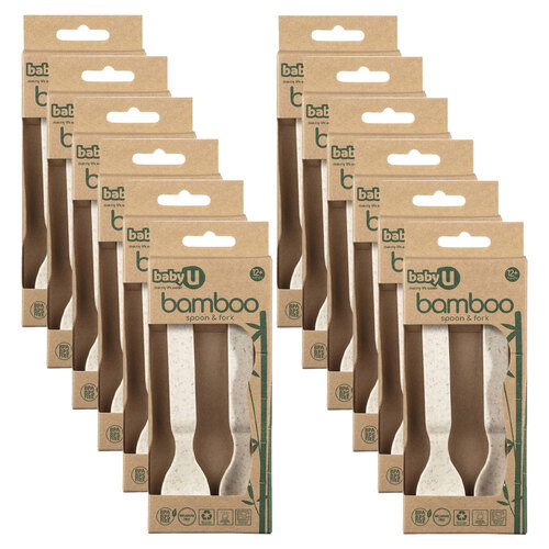 12PK Baby U Bamboo Reusable Spoon & Fork Cutlery Set 12M+