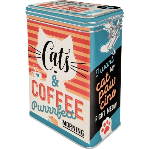 Nostalgic Art 17.5cm/1.3L Clip Top Tin Storage Cats & Coffee