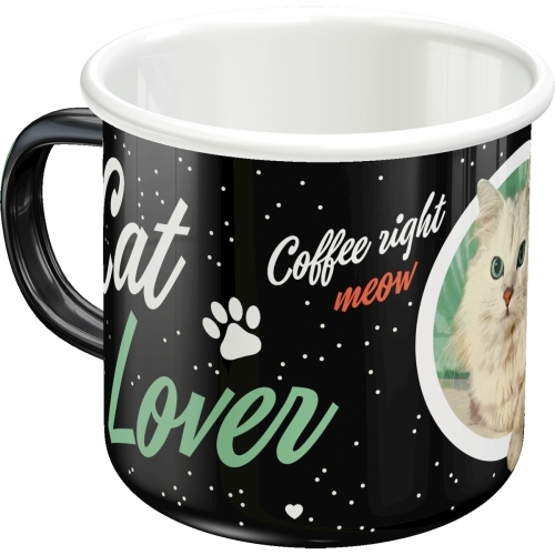 Nostalgic Art Cat Lover Coffee/Tea Cup 360ml Enamel Mug - Black