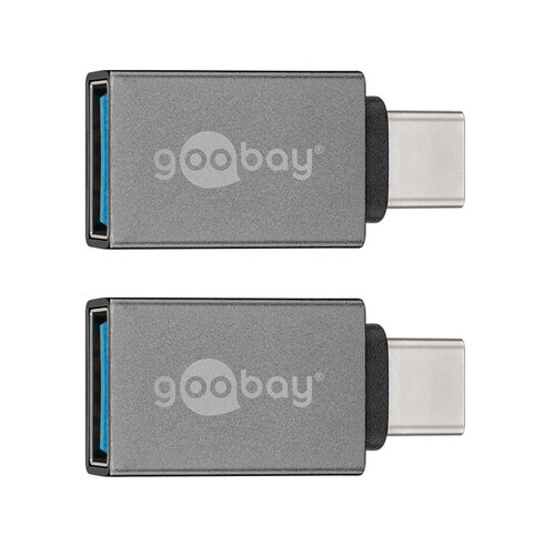 2x Goobay USB-C Male to USB-A 3.0 Female Cable Connector - Grey