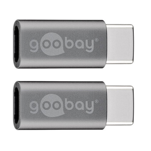 2x Goobay USB-C Male to USB 2.0 Micro Type B Female Adapter - Grey