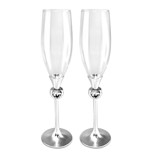 2pc Gibson Gifts Diamond Heart Champagne Flute Glass Set Clear