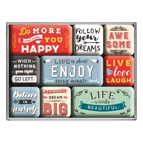 9pc Nostalgic Art Enjoy Life 2.2cm/4.5cm Magnet Set