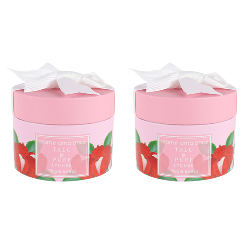 2PK Arome Ambiance Nature Fresh Bath Powder Talc & Puff Lychee