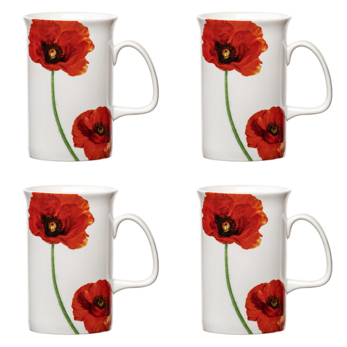 4PK Ashdene Red Poppies 320ml/11.5cm Can Tea/Coffee Mug