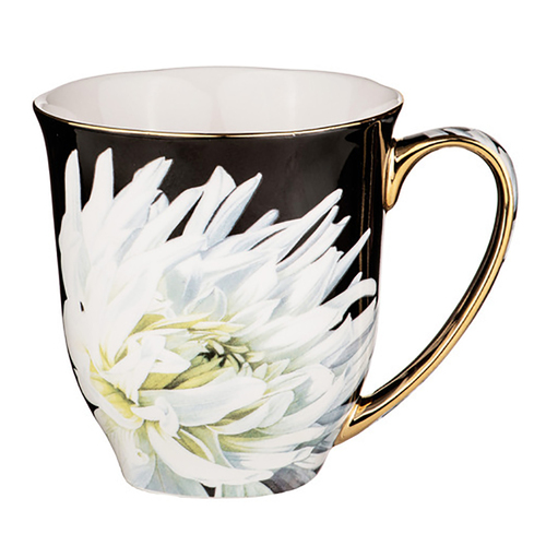 Ashdene Dark Florals White Dahlia Drinking Cup Mug 380ml New Bone China