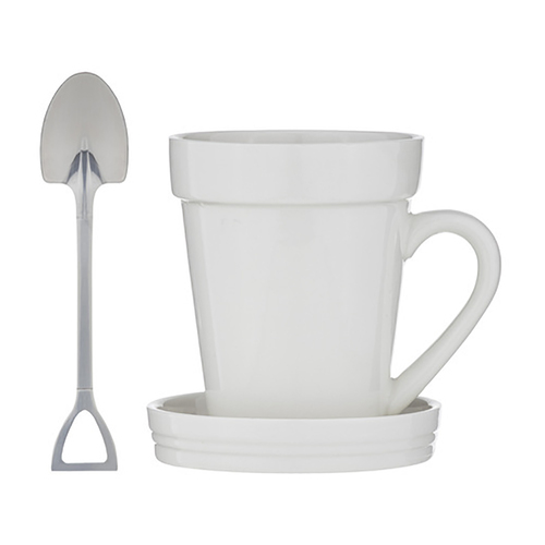 Ashdene Flowerpot White Drinking Mug 500ml Set w/Coaster/Spoon