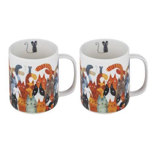 2PK Ashdene Quirky Cats Photobomb Mug 400ml New Bone China