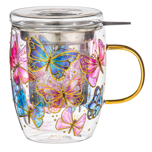 3pc Ashdene Natures Keepers 350ml Double Walled Mug w/ Infuser - Butterfly