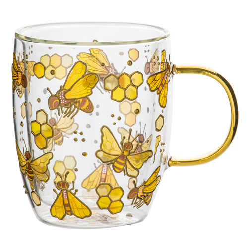 Ashdene Natures Keepers Double Walled 350ml Glass Mug - Bee