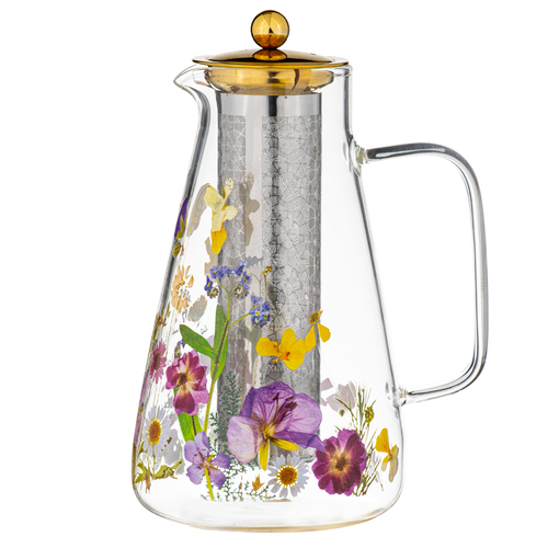 Ashdene Pressed Flowers 1.5L Glass Jug w/ Stainless Steel Infuser