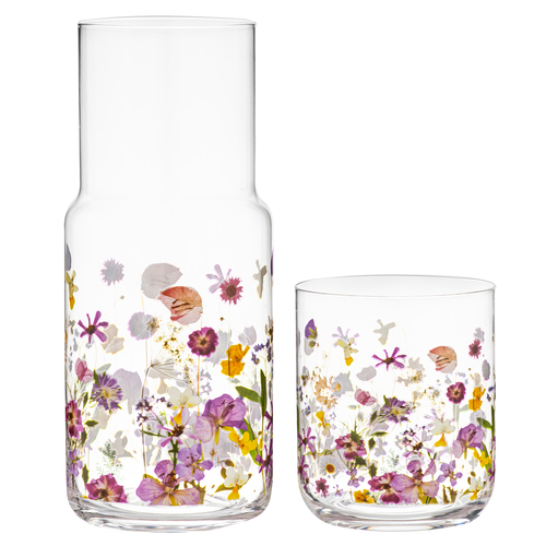 2pc Ashdene Pressed Flowers 1L Crystal Carafe & 450ml Glass Set