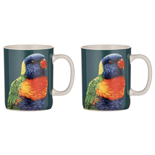 2PK Ashdene New Bone China 350ml Modern Birds Rainbow Lorikeet Mug