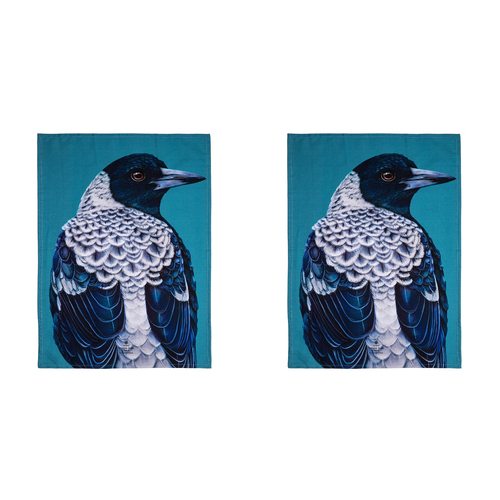 2PK Ashdene Cotton 70x50cm Modern Birds Magpie Kitchen Towel