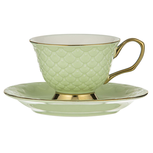 Ashdene New Bone China 210ml Ripple Pistachio Cup & Saucer Set - Green