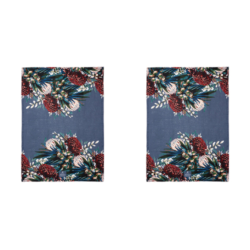 2PK Ashdene Linen 70x50cm Radiance Midnight Kitchen Towel - Blue