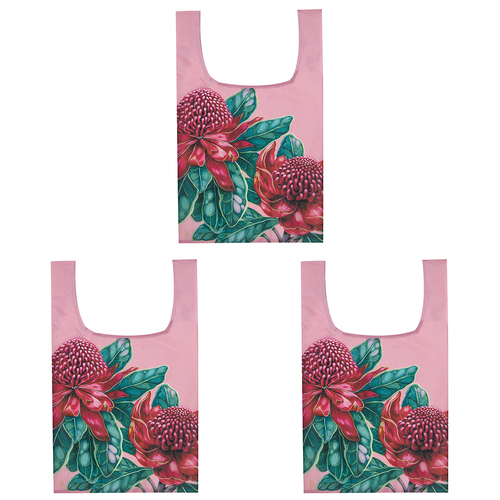 3PK Ashdene Native Flora Waratah RPET Reusable Tote Shopping Bag