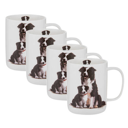 4PK Ashdene Puppy Love Border Collie Mug New Bone China 400ml/11.5cm - White