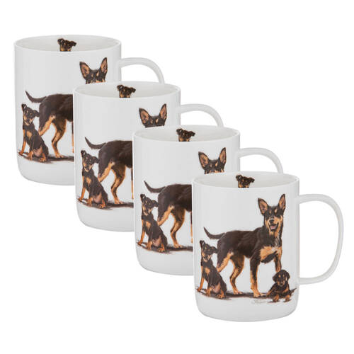 4PK Ashdene Puppy Love Kelpie Mug New Bone China 400ml/11.5cm - White