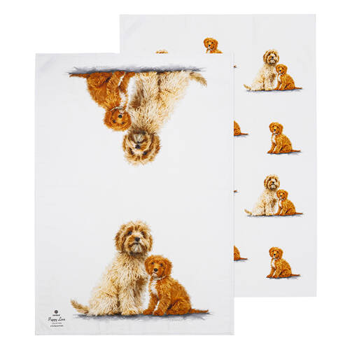 2pc Ashdene Puppy Love Cavoodle Kitchen Tea Towel 50x70cm - White