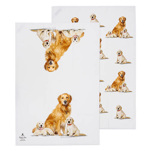 2pc Ashdene Puppy Love Golden Retriever Kitchen Tea Towel 50x70cm - White