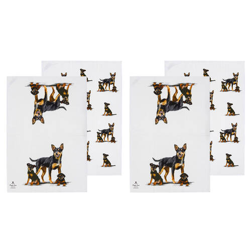 2x 2pc Ashdene Puppy Love Kelpie Kitchen Tea Towel 50x70cm - White