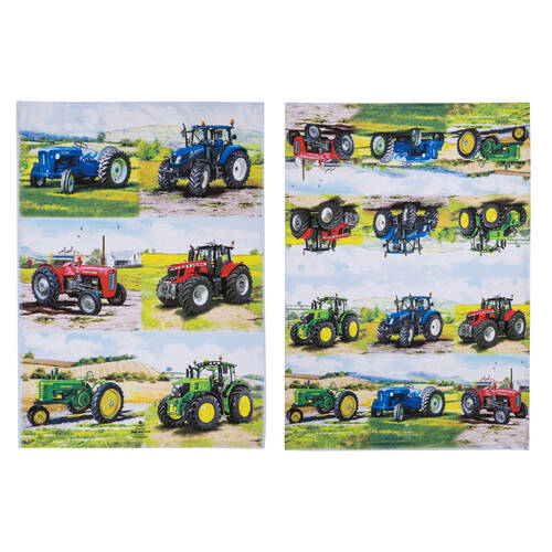 2pc Ashdene Tractors Then/Now Kitchen Tea Towel 50x70cm - White