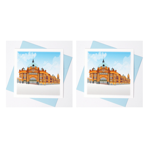 2PK Boyle Handmade Paper 15cm Greeting Card Flinders Street Station Melbourne