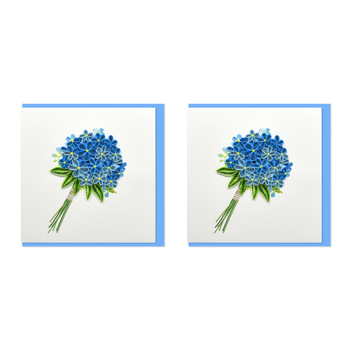 2PK Boyle Handmade Paper 15x15cm Quilled Greeting Card Blue Hydrangea Bunch