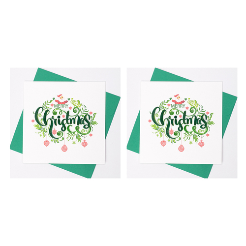 2PK Boyle Handmade Paper 15x15cm Quilled Greeting Card Green Merry Christmas with Santa 