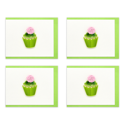 4PK Boyle Handmade Paper Quilled 8.5x6.4cm Mini Greeting Card Rose Cupcake