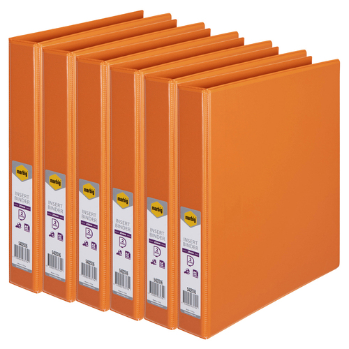 6PK Marbig PP Clearview 2 D-Ring 25mm A4 Insert Binder File Organiser - Orange